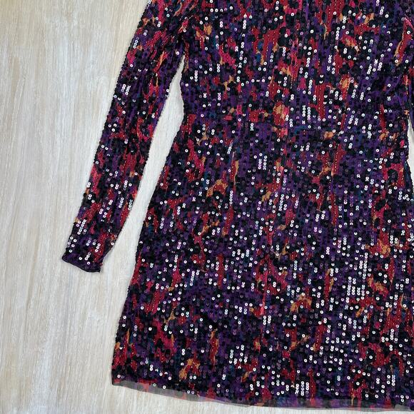 French Connection Inari Embellished Sequin Long Sleeve Deep V-Neck Mini Dress 10 - Picture 9 of 16